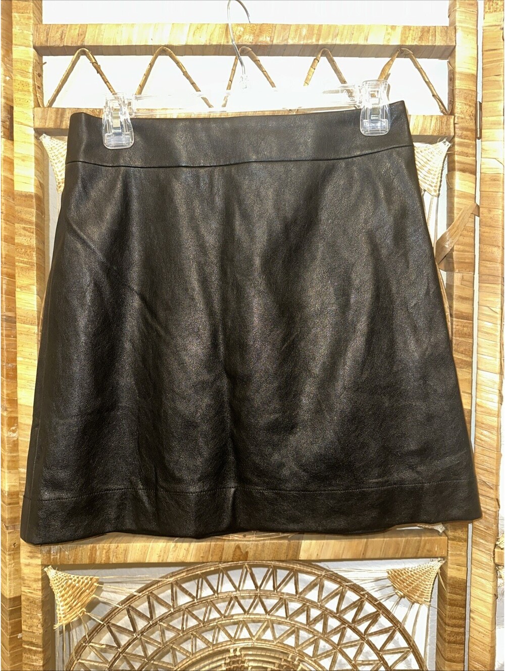J.CREW women's black leather mini skirt seamed zip closure regular size 2